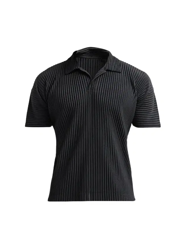 Homme Plissé Issey Miyake Men's Pleated Knit Polo Shirt - Black