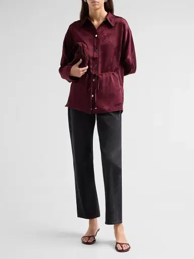 Ganni Women's Satin Jacquard Drawstring Shirt - Port Royal | Thumbnail 2