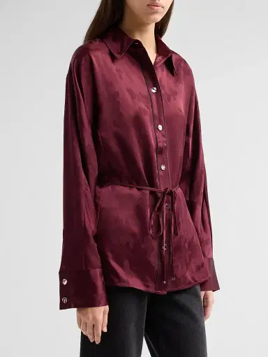 Ganni Women's Satin Jacquard Drawstring Shirt - Port Royal | Thumbnail 4