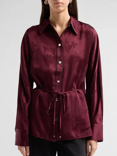 Ganni Women's Satin Jacquard Drawstring Shirt - Port Royal | Thumbnail 5