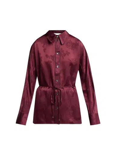 Ganni Women's Satin Jacquard Drawstring Shirt - Port Royal | Thumbnail 1