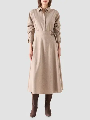 Akris punto Women's Flannel Wool Trench Midi Dress - Oat | Thumbnail 4 Akris punto Women's Flannel Wool Trench Midi Dress - Oat | Thumbnail 4