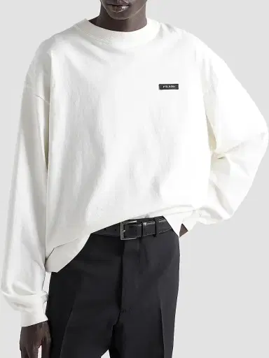 Prada Men's Long-Sleeved Cotton T-Shirt - White | Thumbnail 3 Prada Men's Long-Sleeved Cotton T-Shirt - White | Thumbnail 3