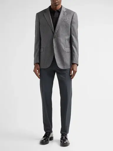 Emporio Armani Men's Texture Diamond Wool Sport Coat - Solid Medium Grey | Thumbnail 2