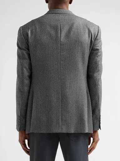 Emporio Armani Men's Texture Diamond Wool Sport Coat - Solid Medium Grey | Thumbnail 3
