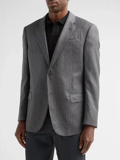 Emporio Armani Men's Texture Diamond Wool Sport Coat - Solid Medium Grey | Thumbnail 4
