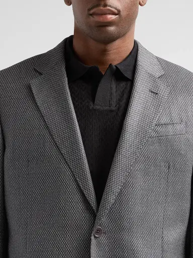 Emporio Armani Men's Texture Diamond Wool Sport Coat - Solid Medium Grey | Thumbnail 5