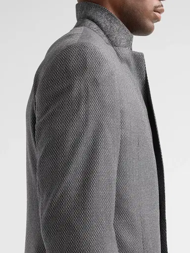 Emporio Armani Men's Texture Diamond Wool Sport Coat - Solid Medium Grey | Thumbnail 7