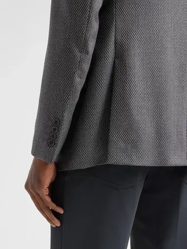 Emporio Armani Men's Texture Diamond Wool Sport Coat - Solid Medium Grey | Thumbnail 8
