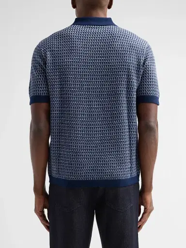 Emporio Armani Men's Contrast Triangle Jacquard Short-Sleeve Sweater - Solid Blue Navy - Size XXL | Thumbnail 3 Emporio Armani Men's Contrast Triangle Jacquard Short-Sleeve Sweater - Solid Blue Navy - Size XXL | Thumbnail 3