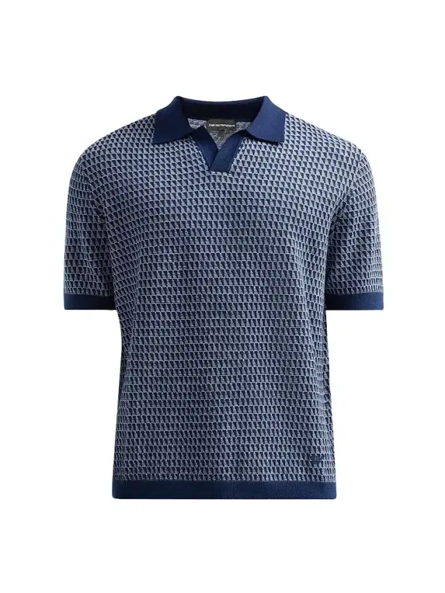 Emporio Armani Men's Contrast Triangle Jacquard Short-Sleeve Sweater - Solid Blue Navy - Size XXL