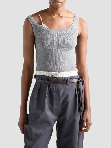 Prada Women's Ribbed Knit Cashmere Tank Top - Grey | Thumbnail 3