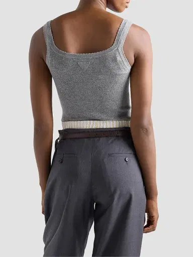 Prada Women's Ribbed Knit Cashmere Tank Top - Grey | Thumbnail 4