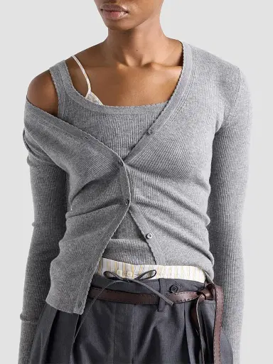 Prada Women's Ribbed Knit Cashmere Tank Top - Grey | Thumbnail 5