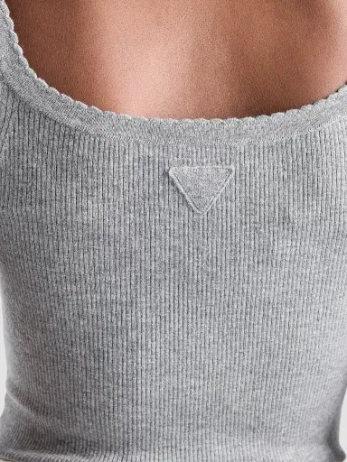 Prada Women's Ribbed Knit Cashmere Tank Top - Grey | Thumbnail 6