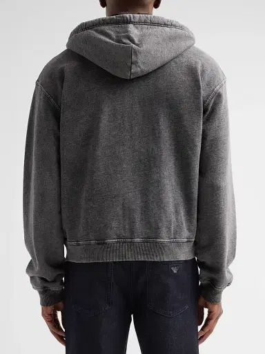 Emporio Armani Men's Washed Cotton Full-Zip Hoodie - Solid Black - Size XXL | Thumbnail 3 Emporio Armani Men's Washed Cotton Full-Zip Hoodie - Solid Black - Size XXL | Thumbnail 3
