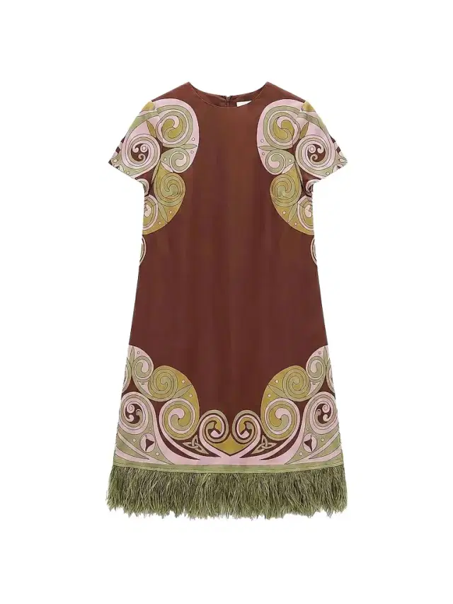 La DoubleJ Women's Mini Swing Dress with Feathers - Kells Swirl Burgundy