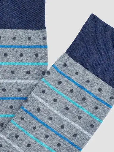 Marcoliani Men's Stripe Dots Cotton-Nylon Socks - Light Blue Denim | Thumbnail 2 Marcoliani Men's Stripe Dots Cotton-Nylon Socks - Light Blue Denim | Thumbnail 2