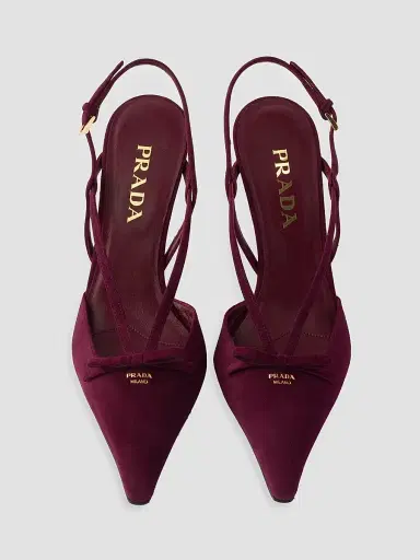 Prada Women's Suede Slingback Pumps - Dark Red | Thumbnail 3