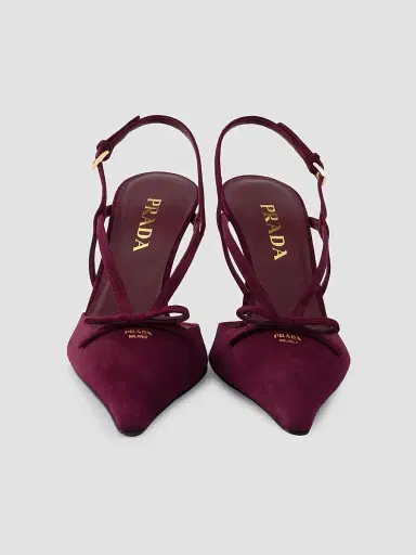 Prada Women's Suede Slingback Pumps - Dark Red | Thumbnail 4