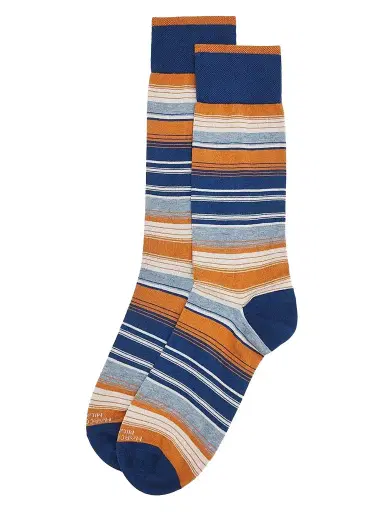 Marcoliani Men's Shaded Stripe Pima Cotton Mid-Calf Socks - Blue Beige | Thumbnail 1