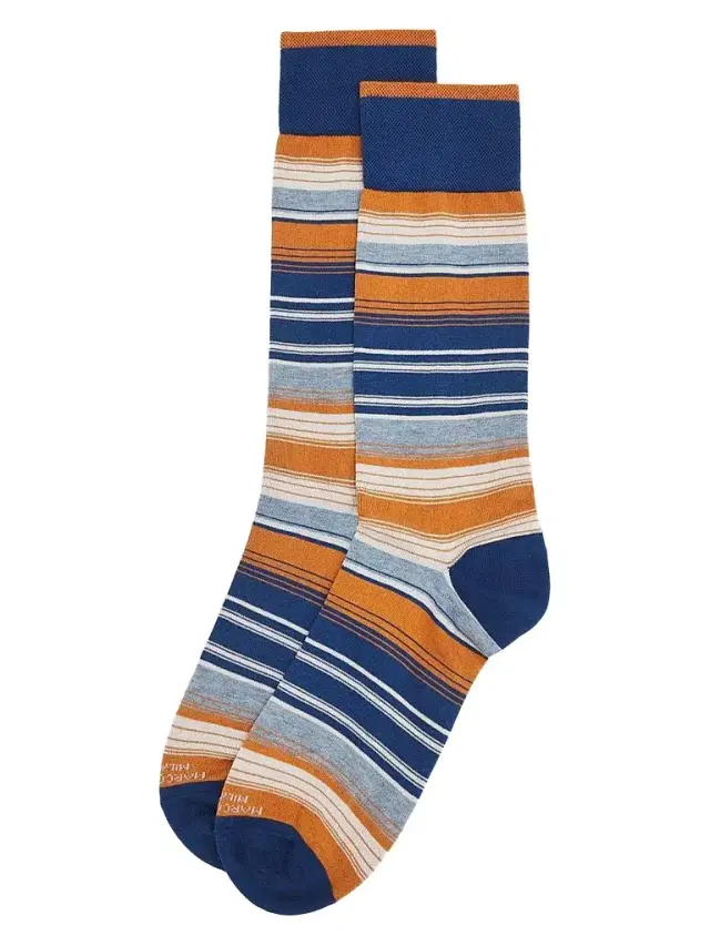 Marcoliani Men's Shaded Stripe Pima Cotton Mid-Calf Socks - Blue Beige