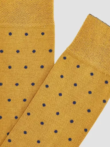 Marcoliani Men's Polka Dot Contrast-Trim Merino Wool Mid-Calf Socks - Caramel | Thumbnail 2