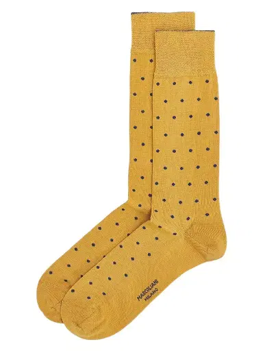 Marcoliani Men's Polka Dot Contrast-Trim Merino Wool Mid-Calf Socks - Caramel | Thumbnail 1