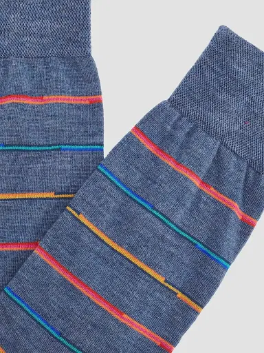 Marcoliani Men's Mixed Striped Wool-Nylon Socks - Light Blue Denim | Thumbnail 2
