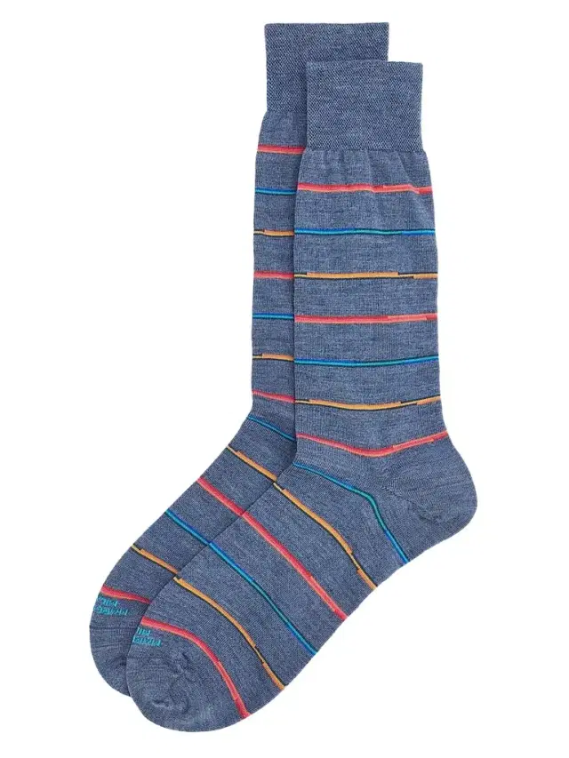 Marcoliani Men's Mixed Striped Wool-Nylon Socks - Light Blue Denim