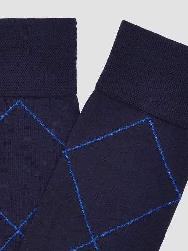 Marcoliani Men's Ombré Argyle Cotton-Nylon Socks - Navy | Thumbnail 2 Marcoliani Men's Ombré Argyle Cotton-Nylon Socks - Navy | Thumbnail 2