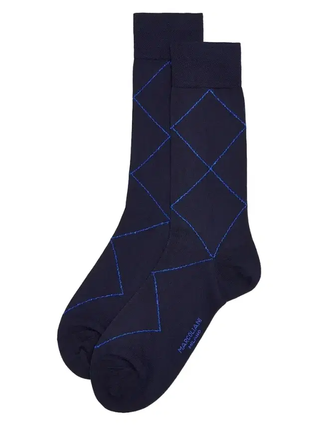 Marcoliani Men's Ombré Argyle Cotton-Nylon Socks - Navy