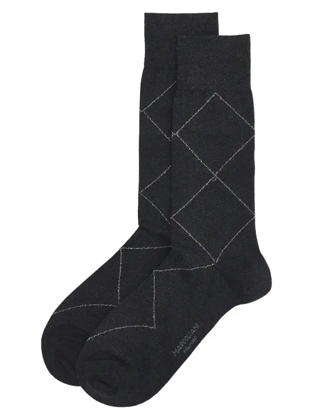 Marcoliani Men's Ombré Argyle Cotton-Nylon Socks - Charcoal