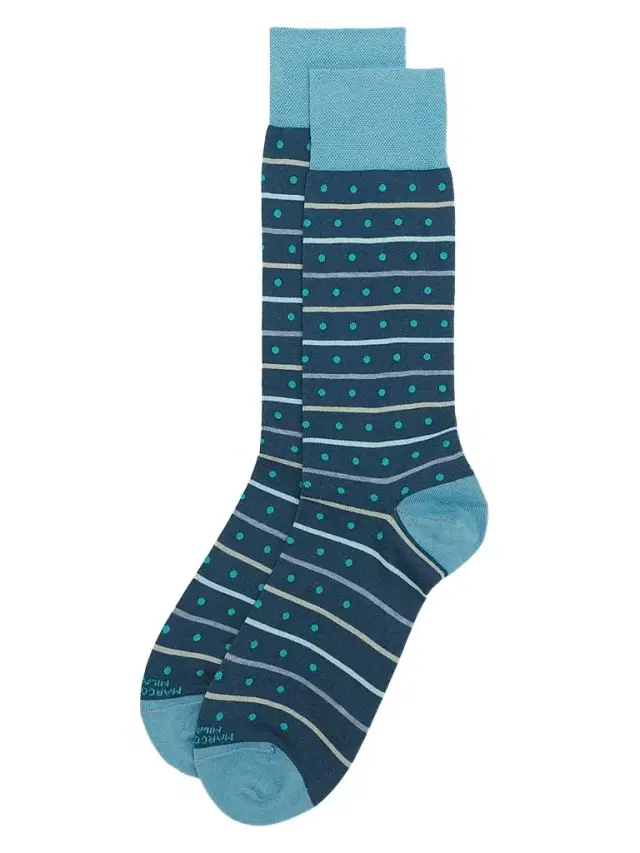 Marcoliani Men's Stripe Dots Cotton-Nylon Socks - Petrol Green