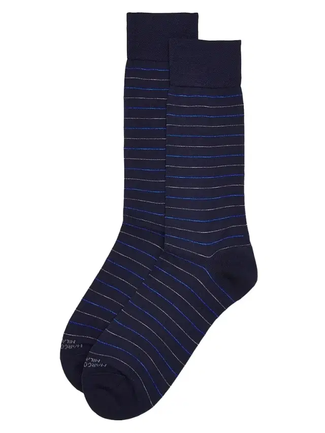 Marcoliani Men's City Striped Cotton-Nylon Socks - Navy