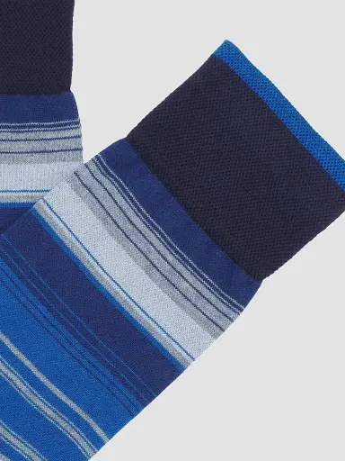 Marcoliani Men's Shaded Stripe Pima Cotton Mid-Calf Socks - Blue Sky | Thumbnail 2