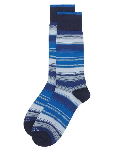 Marcoliani Men's Shaded Stripe Pima Cotton Mid-Calf Socks - Blue Sky | Thumbnail 1
