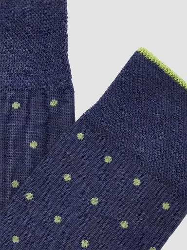 Marcoliani Men's Polka Dot Contrast-Trim Merino Wool Mid-Calf Socks - Denim Blue | Thumbnail 2