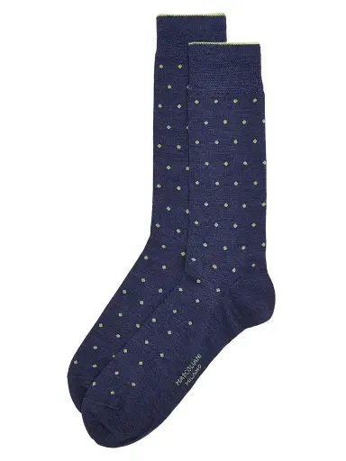 Marcoliani Men's Polka Dot Contrast-Trim Merino Wool Mid-Calf Socks - Denim Blue | Thumbnail 1