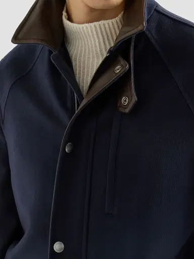 Brunello Cucinelli Men's Virgin Wool Cloth Field Jacket with Nappa Leather Inserts - Blue | Thumbnail 6 Brunello Cucinelli Men's Virgin Wool Cloth Field Jacket with Nappa Leather Inserts - Blue | Thumbnail 6