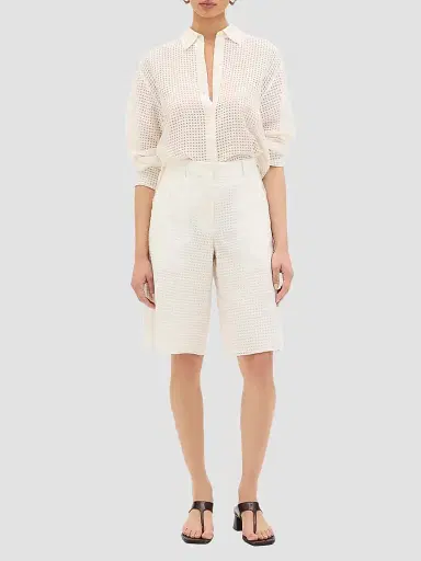 Another Tomorrow Women's Gingham Bermuda Shorts - Off White - Size 4 | Thumbnail 7