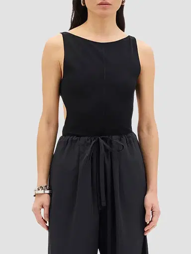Another Tomorrow Women's Cutout Tank - Black - Size Large | Thumbnail 3