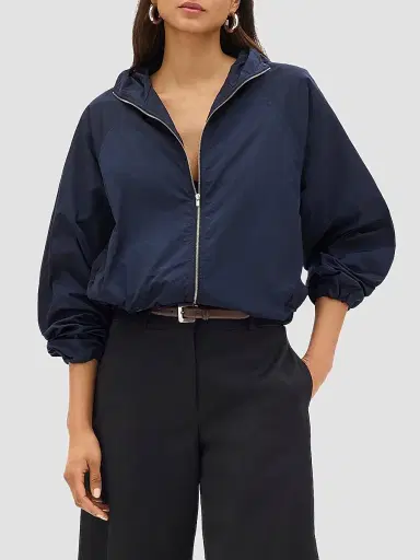 Another Tomorrow Women's Nylon Short Blouson Jacket - Navy | Thumbnail 2