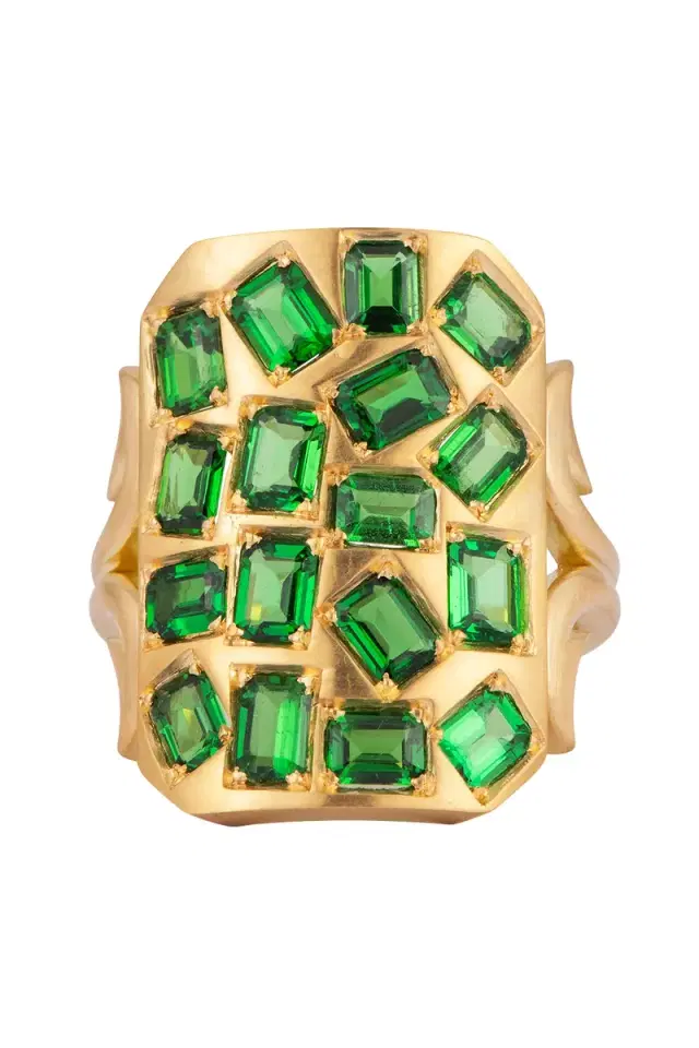 Sylva & Cie Green Tzavorite Ten Table Ring