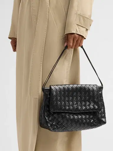 Bottega Veneta Women's Giorno Intrecciato Leather Shoulder Bag - Black Gold | Thumbnail 2