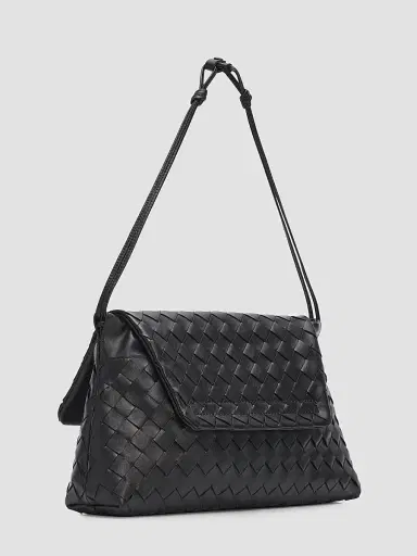 Bottega Veneta Women's Giorno Intrecciato Leather Shoulder Bag - Black Gold | Thumbnail 3