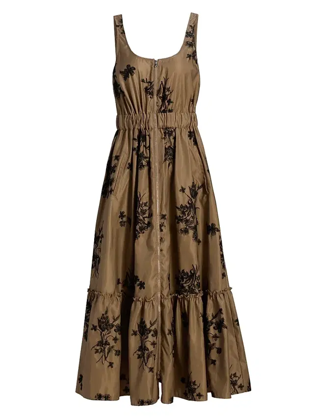 Cinq à Sept Women's Wildflower Whimsy Vernetta Midi-Dress - Brown Sandstone Black