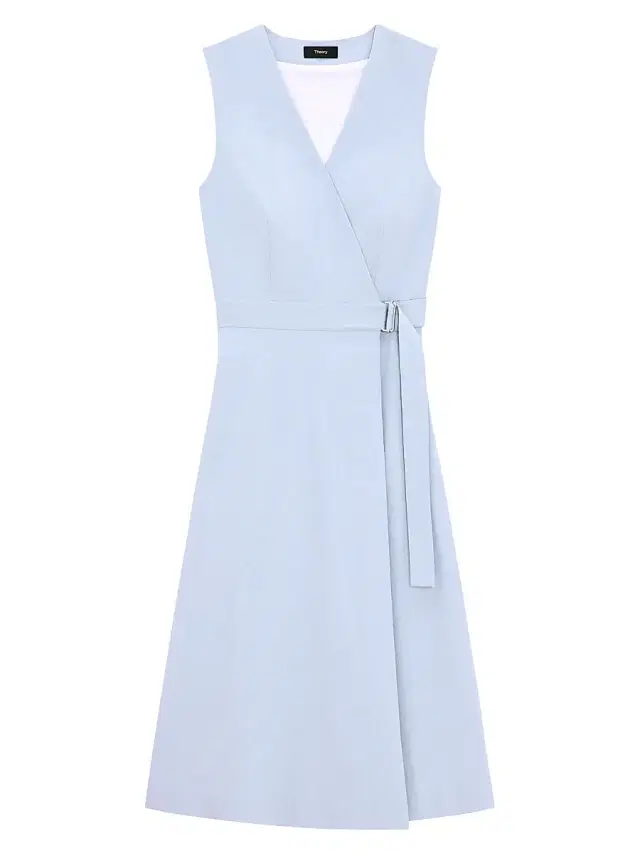 Theory Women's Linen Sleeveless Fit & Flare Wrap Dress - Pearl Blue