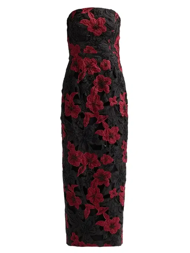 Milly Women's Orion Grand Floral Lace Maxi Dress - Black Red