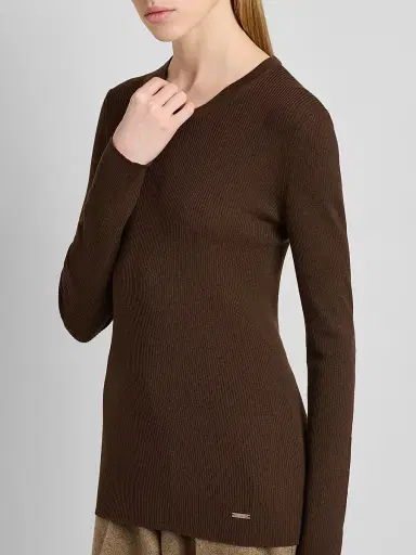 Kiton Women's Fitted Wool Sweater - Coffee | Thumbnail 5